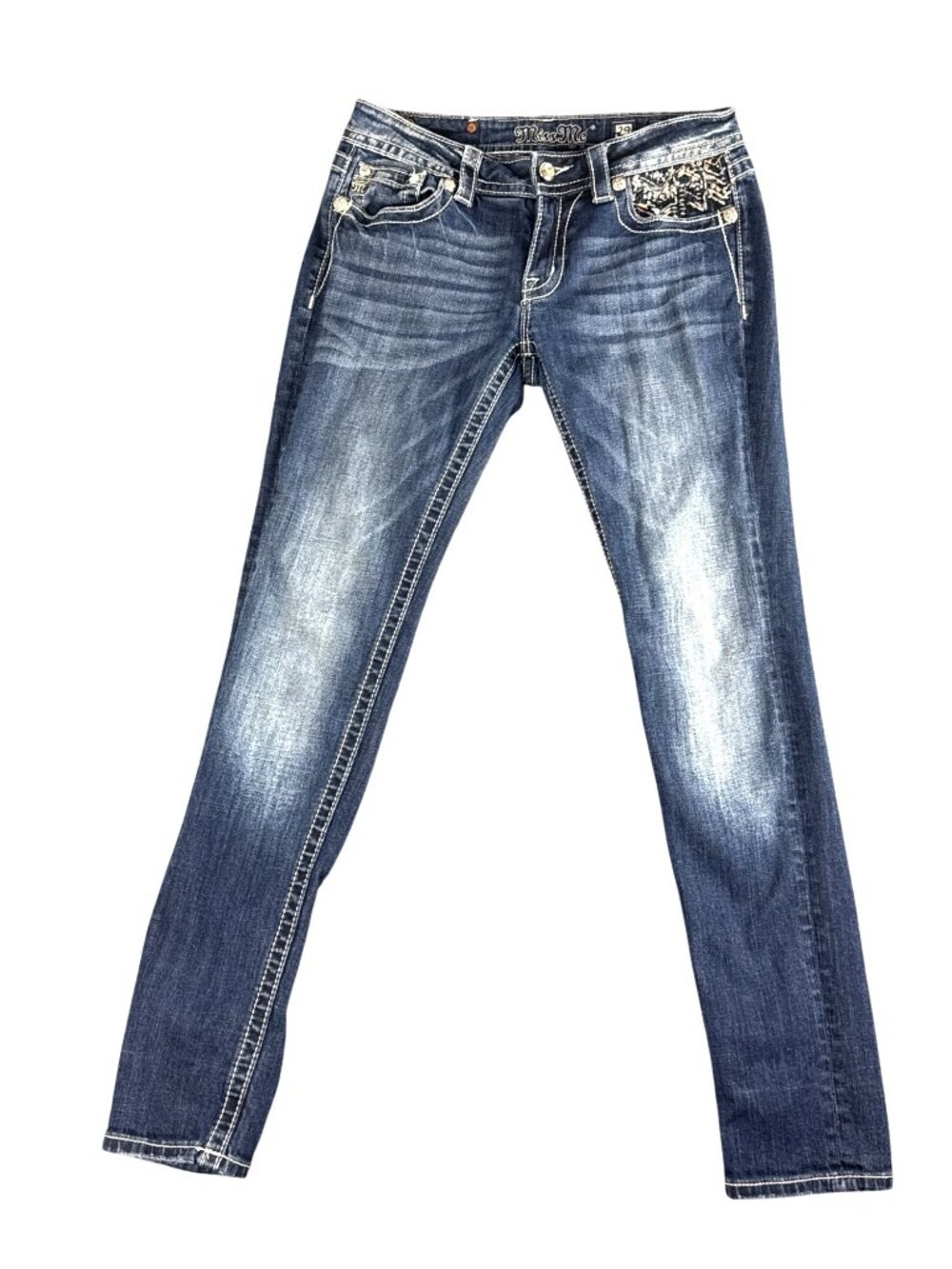 Miss Me Signature Skinny Jeans Womens 29 Dark Wash Embellished Western Glam Y2K